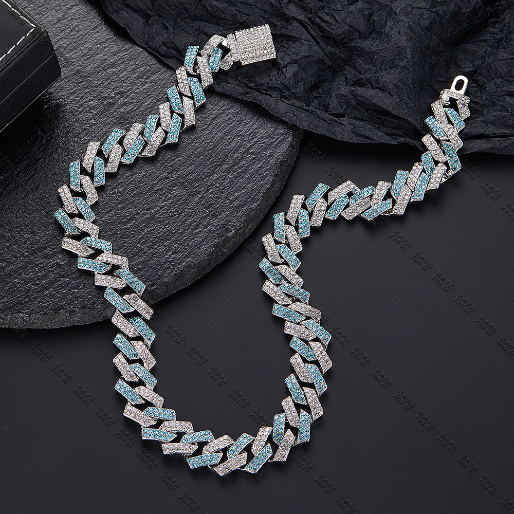 Cadena y pulsera cubana acero platinado con zirconias moda hombre