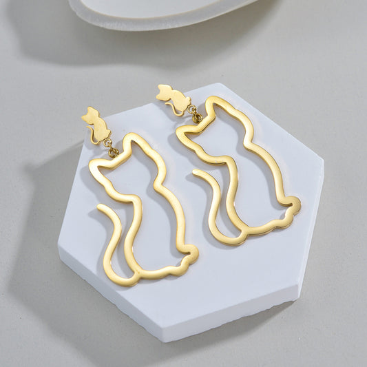 Aretes colgantes forma de gatos chapa de Oro18K