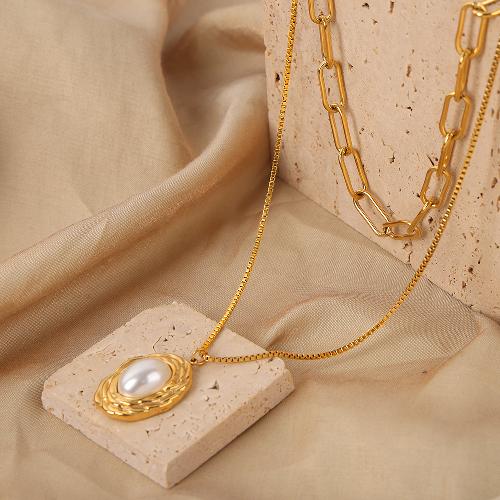 Collar doble con dije de perla chapa de Oro18K elegante