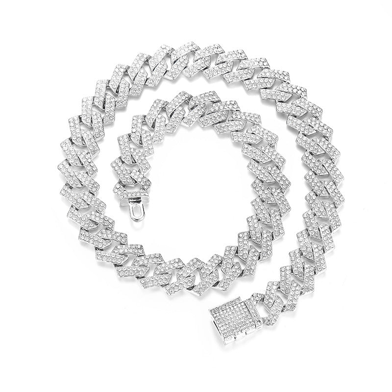 Cadena y pulsera cubana acero platinado con zirconias moda hombre