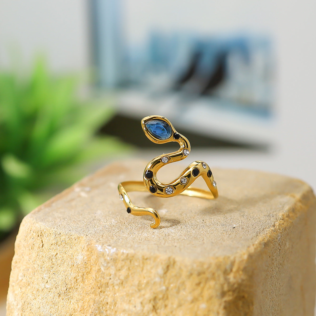 Anillo ajustable serpiente con brillantes Chapa de Oro18K