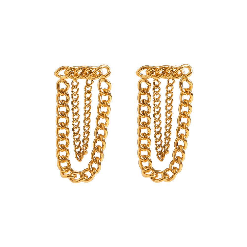 Par de aretes de cadenas de acero inoxidable chapa de Oro18K