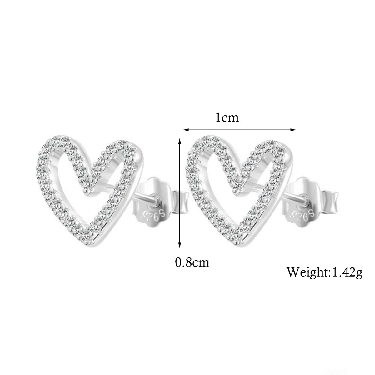 Aretes corazón Plata Ley 925 y micro zirconias