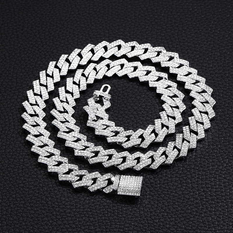 Cadena y pulsera cubana acero platinado con zirconias moda hombre