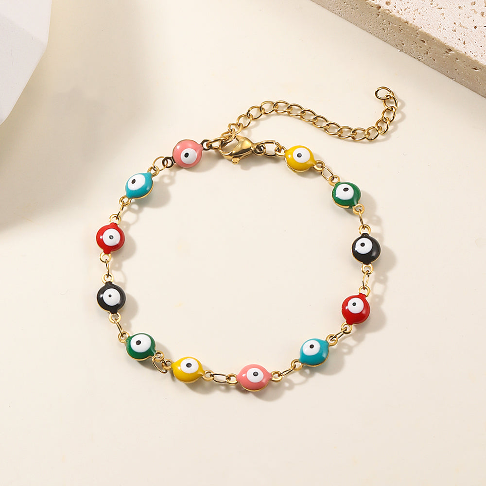 Pulsera ajustable ojo turco colores acero inoxidable chapado en Oro18K