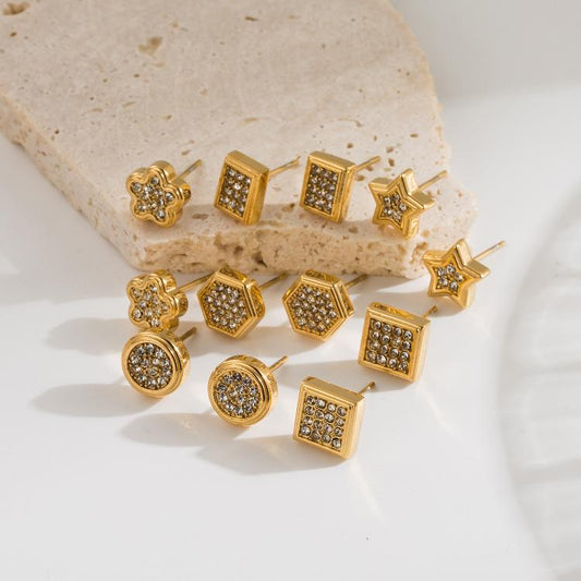 Aretes unisex figuras geométricas chapa de Oro18K con micro zirconias