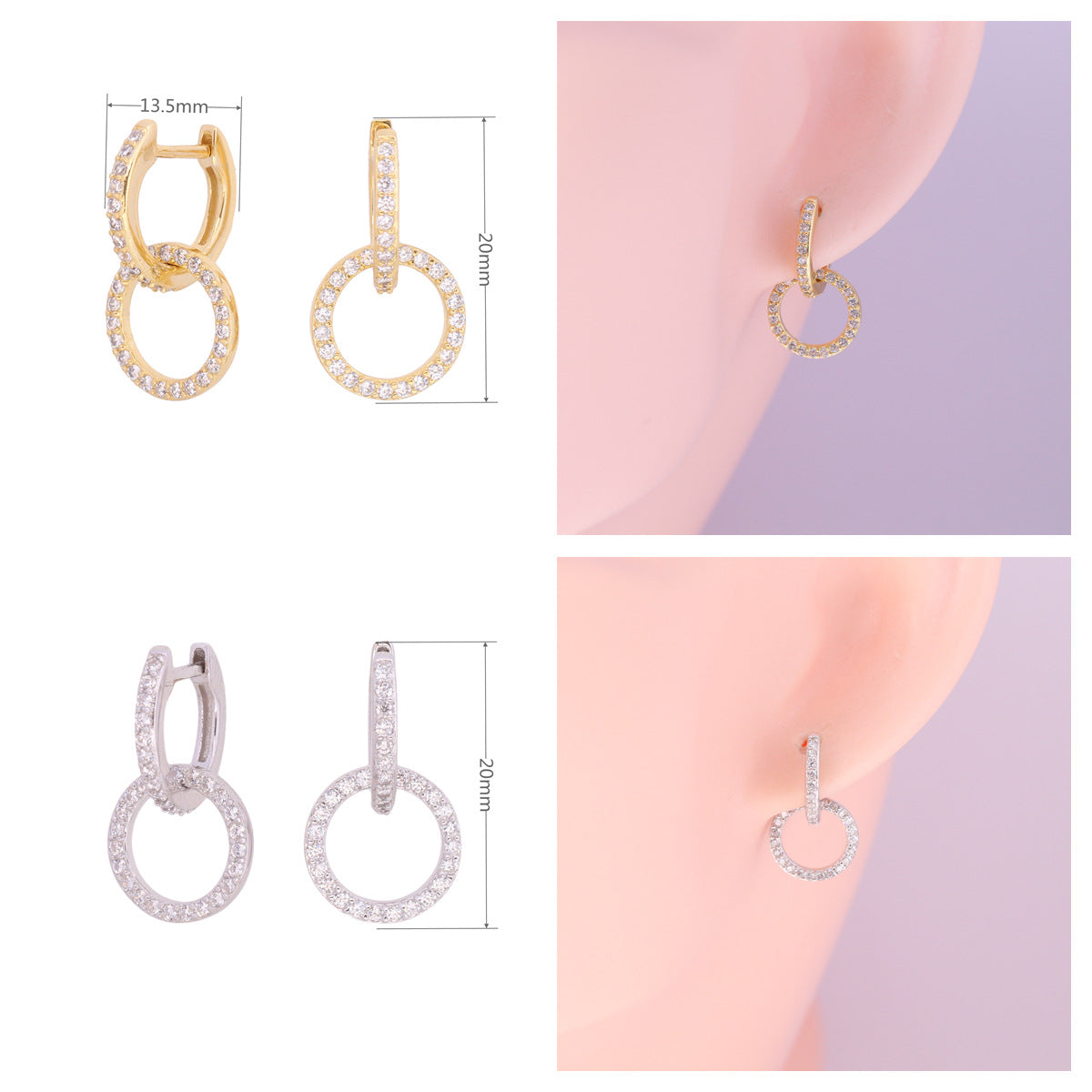 Aretes circulares Plata Ley 925 con pedrería