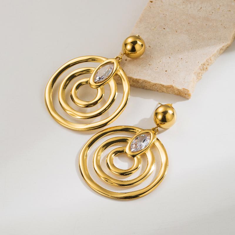 Aretes de moda aros de chapa de Oro18K con incrustaciones