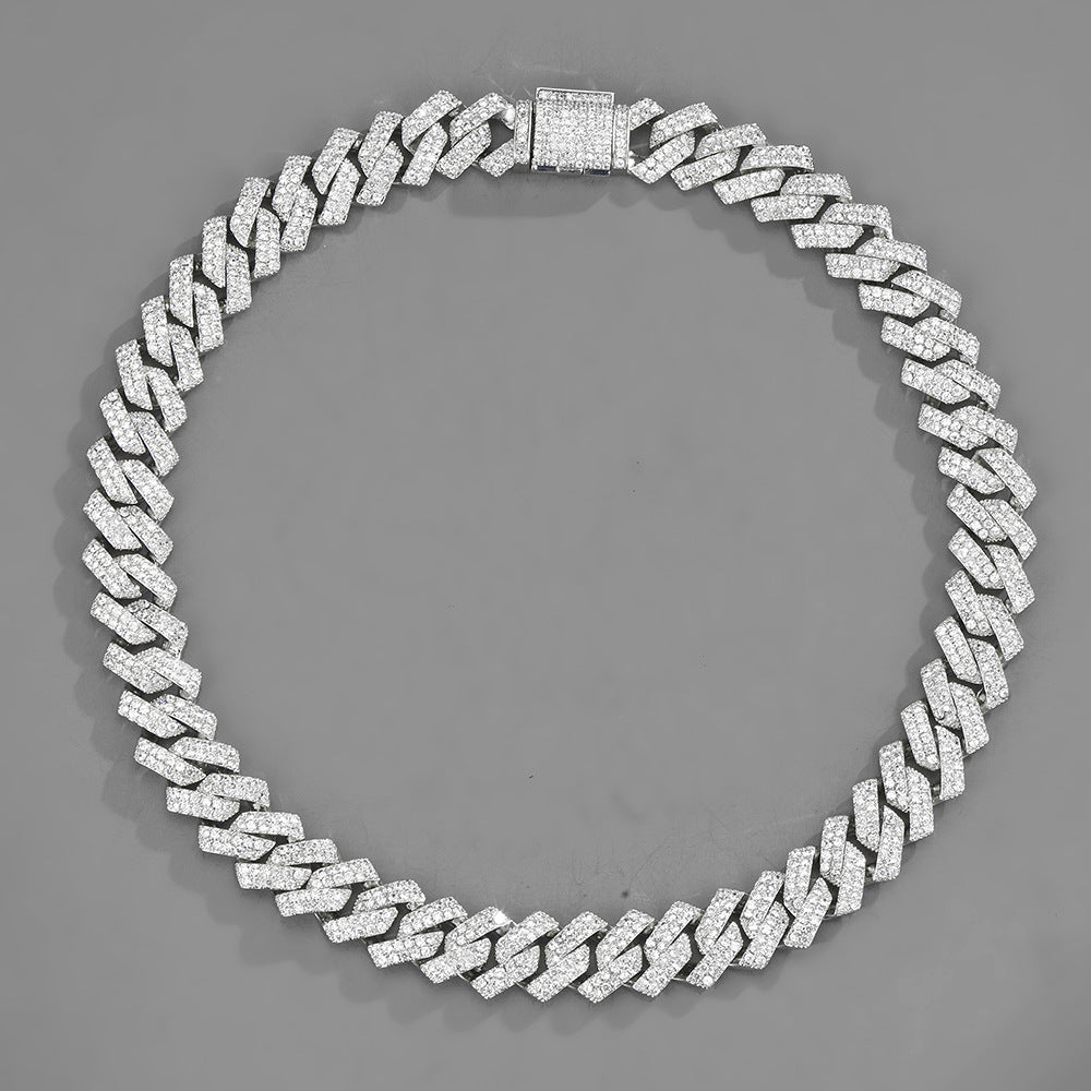 Cadena y pulsera cubana acero platinado con zirconias moda hombre