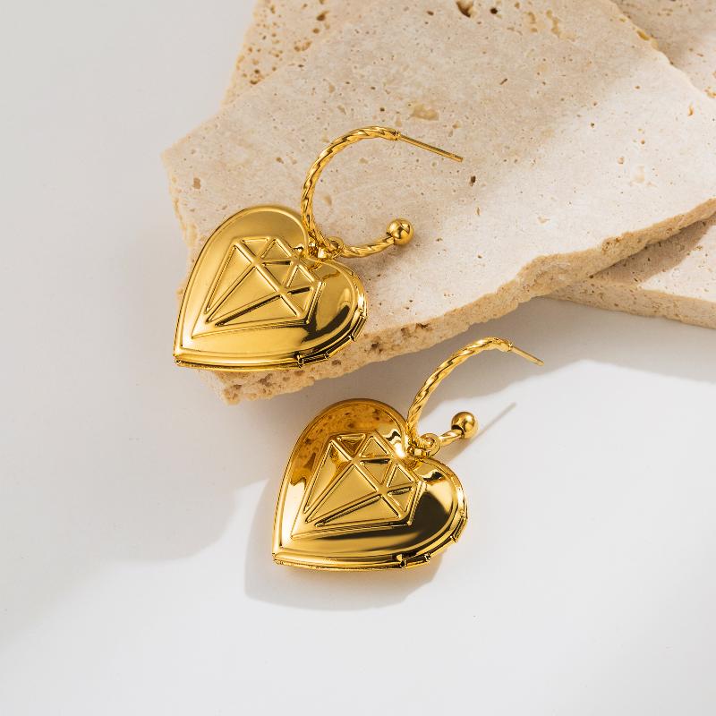 Aretes largos y colar de corazón IG chapa Oro18K