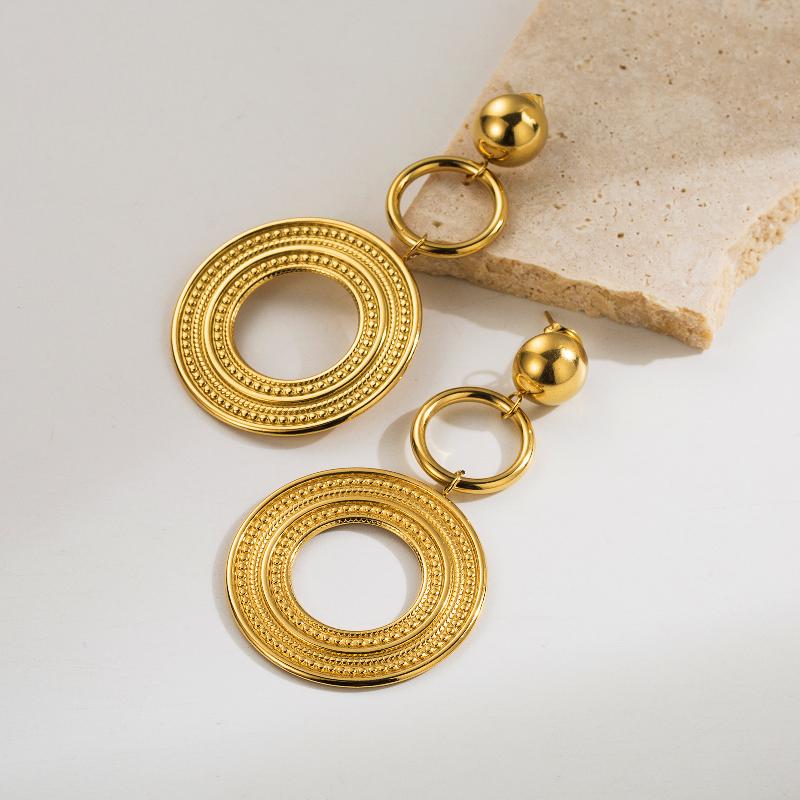 Aretes de moda aros de chapa de Oro18K con incrustaciones