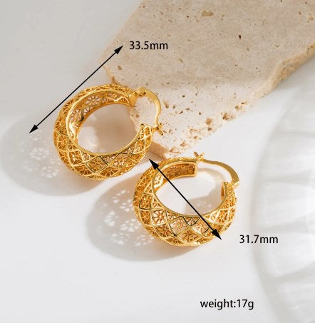 Aretes arracadas canasta chapa de Oro18K estilo vintage