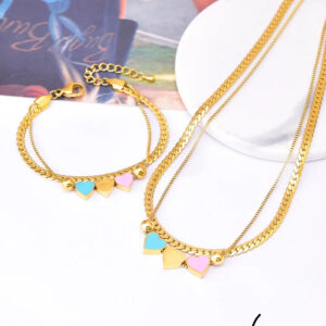 Set de joyas collar y pulsera corazones acero inoxidable.