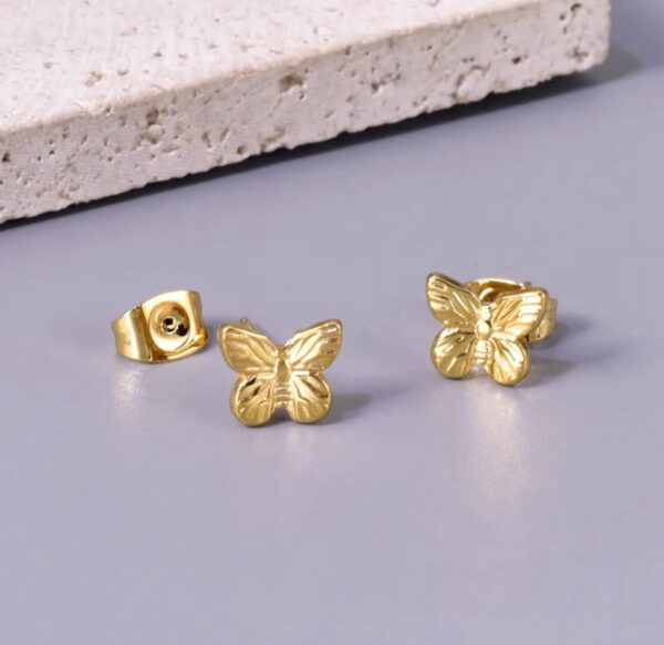 Aretes de mariposa pequeños acero inoxidable.